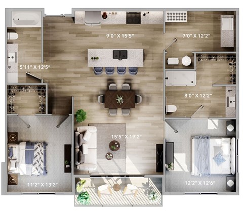 A floor plan of a house with labeled rooms and dimensions.